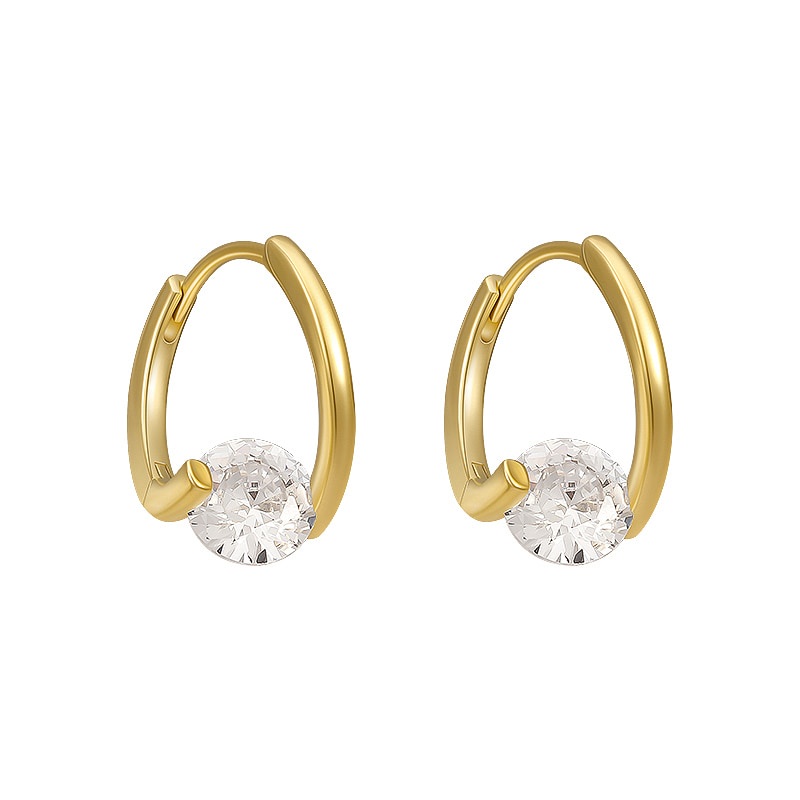 Khuyên tai kim loại đính đá zircon lấp lánh sang trọng cho nữ