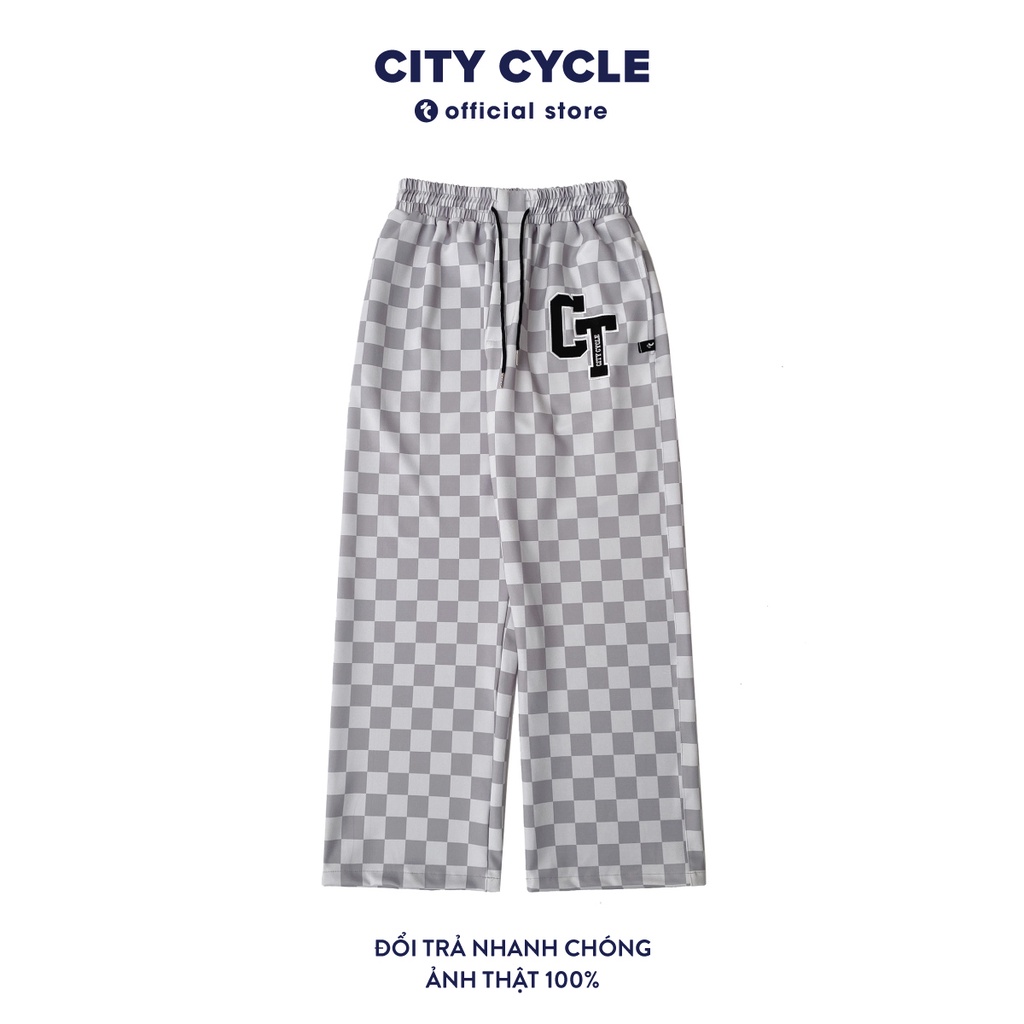 Quần dài ống rộng họa tiết kẻ ô chess board City Cycle unisex form suông cạp chun nam nữ oversize Local Brand