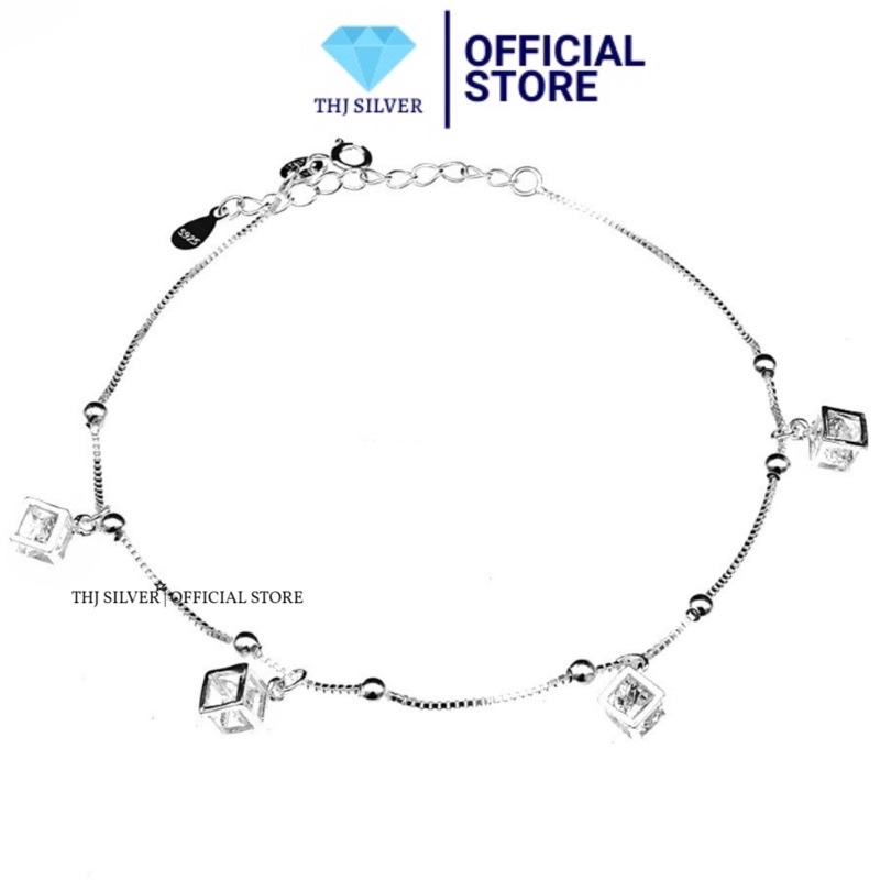 Lắc tay và chân hộp lập phương bọc đá chuẩn bạc ta