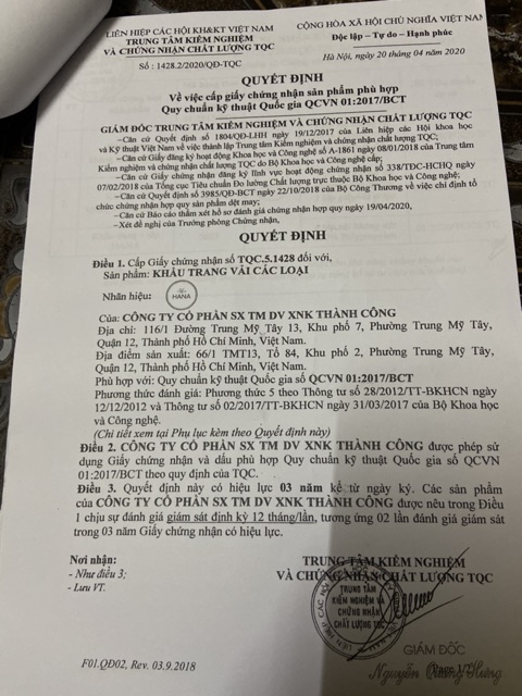 KHẨU TRANG Y TẾ 4 LỚP HANA