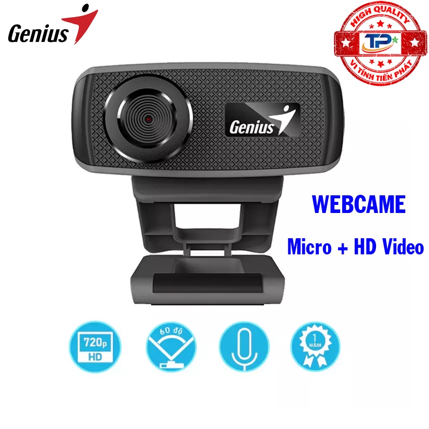 Webcame Genius Facecam 1000X V2 phân giải HD 720P dùng cho học online hội họp trên mạng tích hợp micro kết nối cổng USB