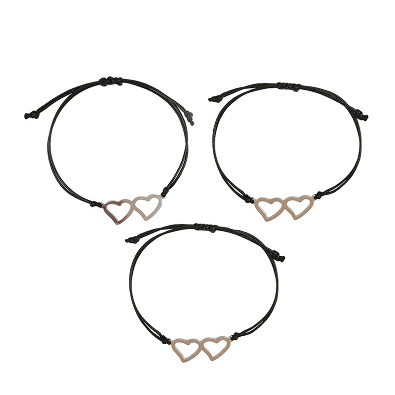 Set 2 / 3 Vòng Tay Bện Dây Mặt Hình Trái Tim Bằng Thép Không Gỉ Có Thể Điều Chỉnh Cho Cặp Đôi