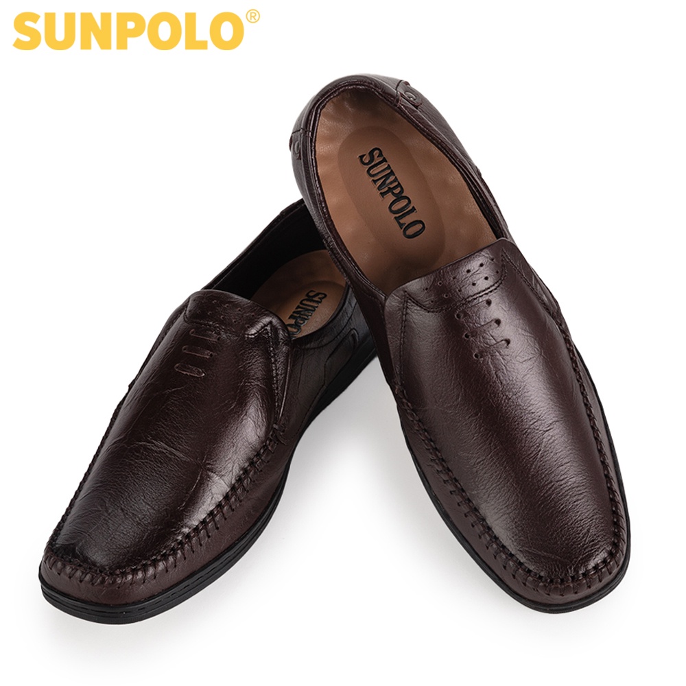 Giày lười nam Da bò cao cấp SUNPOLO đi làm công sở, đi chơi Màu Đen/Nâu - SU2098DN