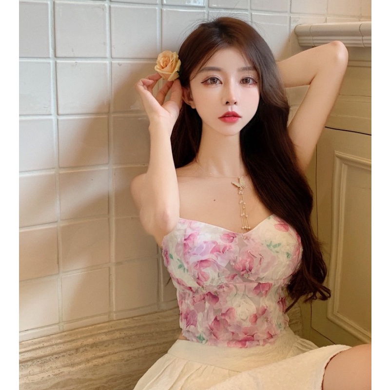 Áo Hai Dây Họa Tiết Hoa Quyến Rũ Thời Trang Mùa Hè Cho Nữ