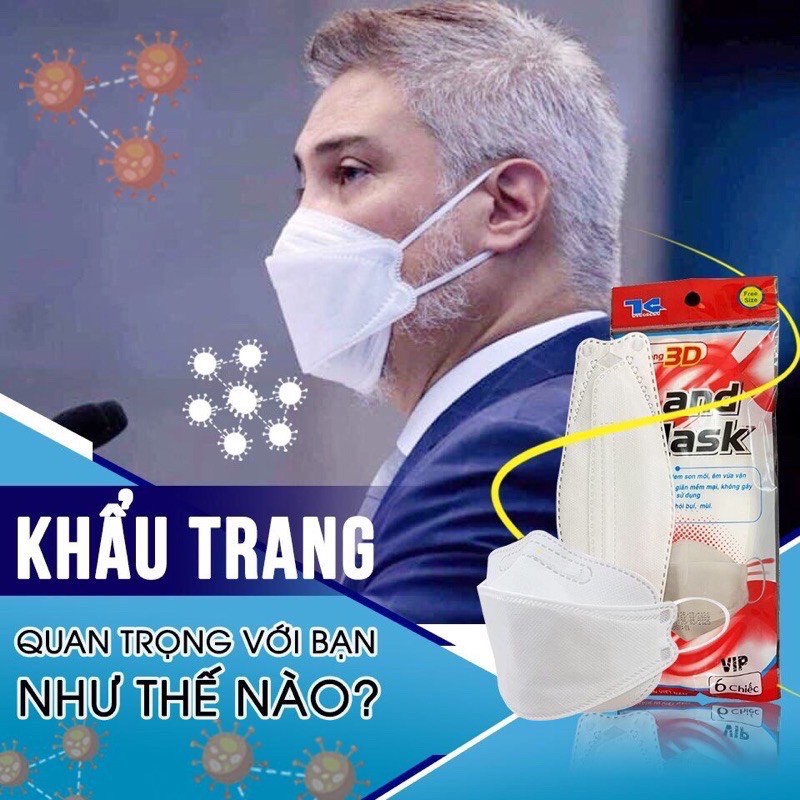 Khẩu trang 3D Kháng Khuẩn Land Mask Người lớn, trẻ em, set gồm 6 chiếc, hàng siêu xịn, mịn