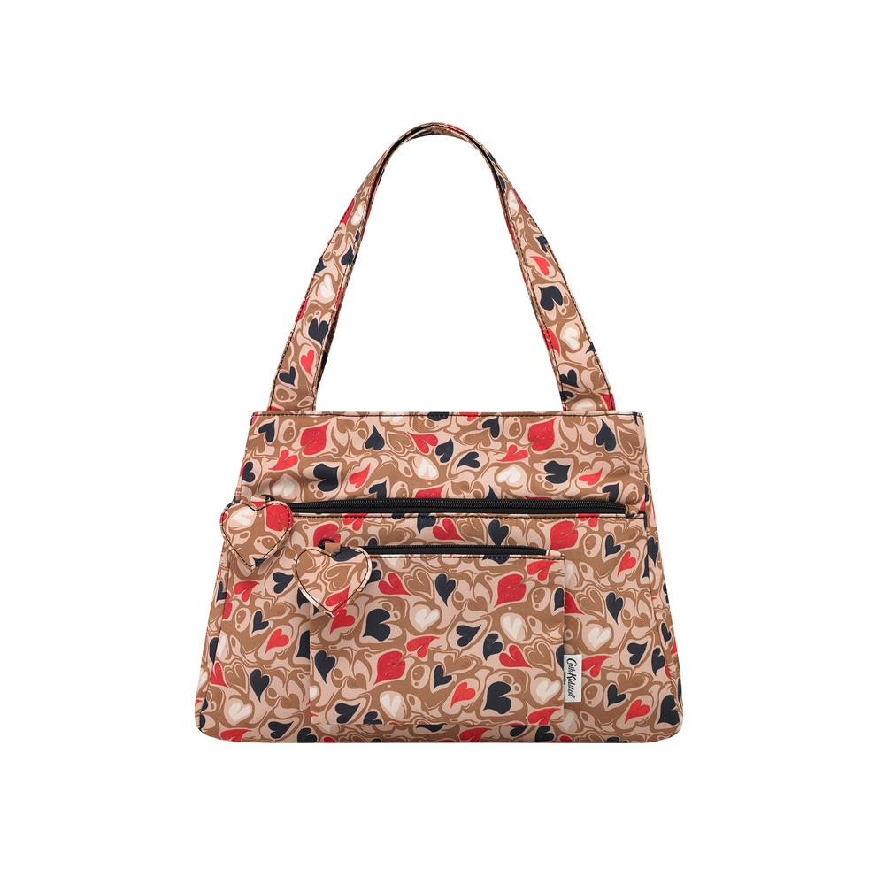 Cath Kidston - Túi đeo vai/Recycled Rose Medium Shoulder Bag - Marble Hearts Ditsy - Brown -1041521