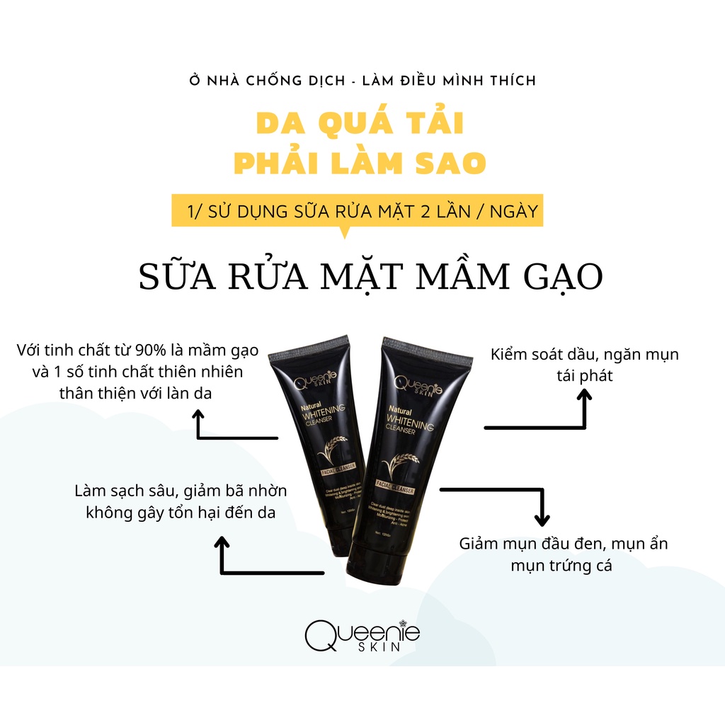 Sữa rửa mặt mầm gạo Queenie skin giúp giảm nhờn ngăn ngừa mụn sạch bụi bẩn có hạt massage không tạo bọt