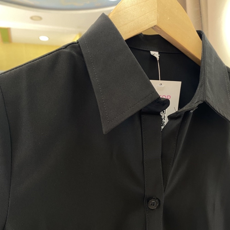 Áo sơ mi nữ tay ngắn HATOP cao cấp vải cotton loại 1 màu đen ASND214