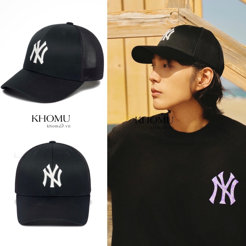 Mũ lưỡi trai nón kết MLB lưới màu đen form cứng thêu chữ NY to hàng VNXK