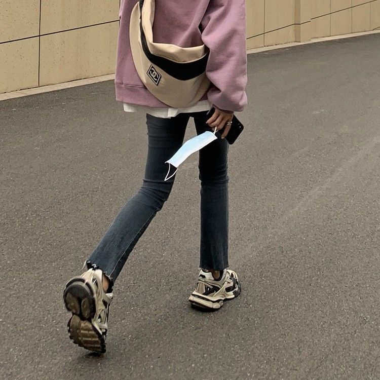 Xiaozhainv Quần jean dài Xiaozhainv lưng cao dáng ôm ống loe kiểu vintage cá tính cho nữ