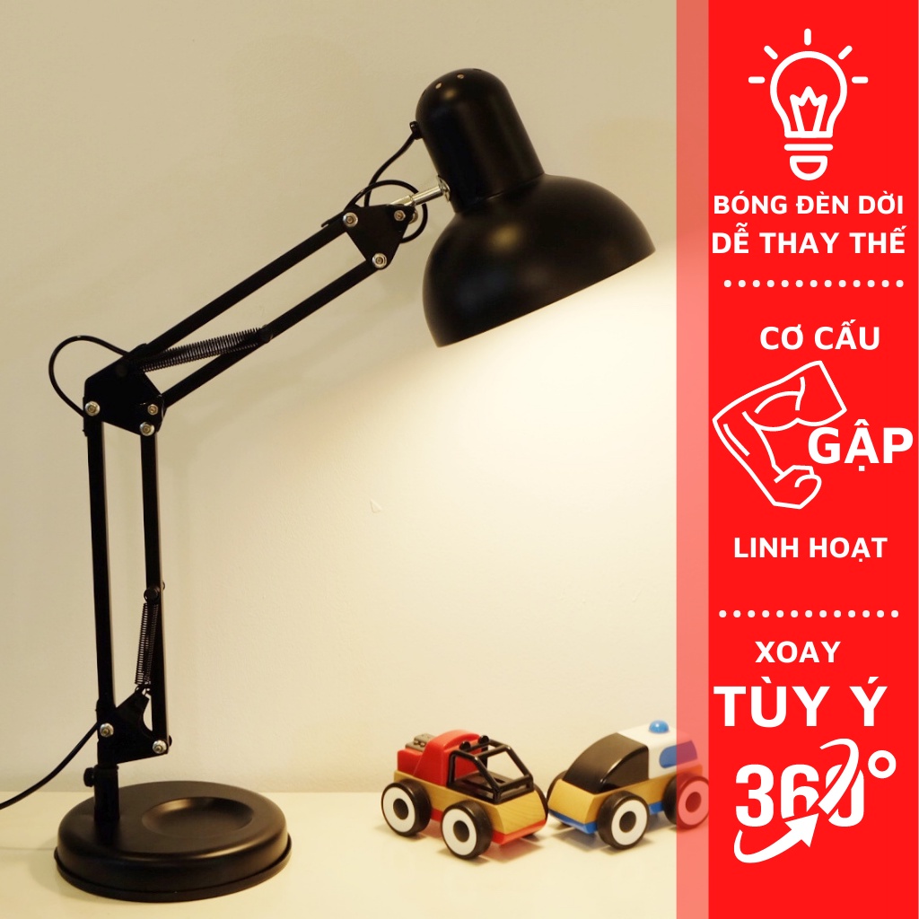 Đèn bàn học Luxo loại chao to không gây chói mắt, kim loại, cơ động xoay gập mọi hướng