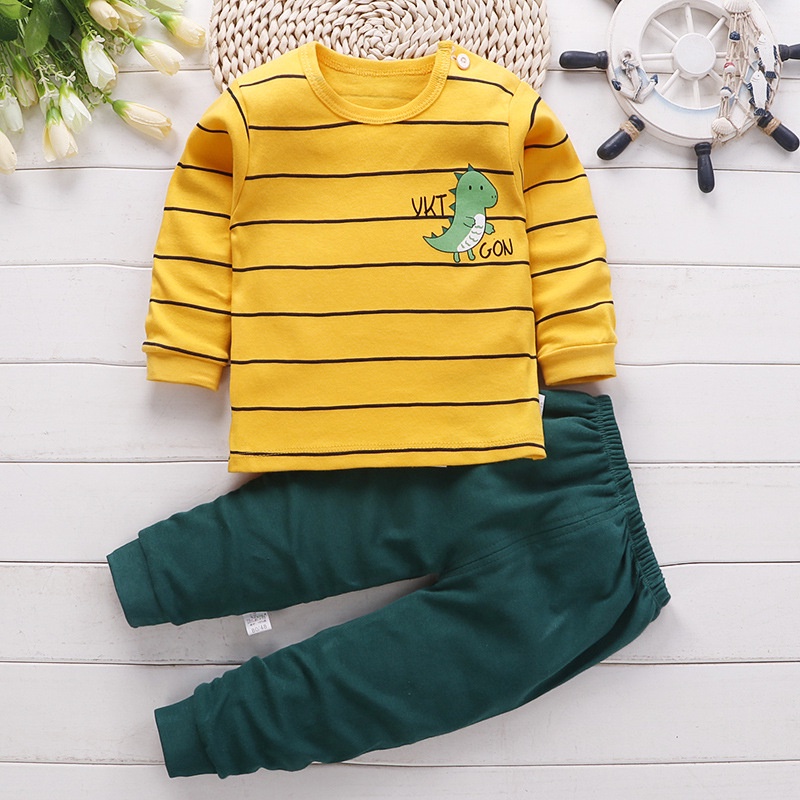 Kidscares đồ ngủ cho bé trai Bộ Quần Áo Ngủ 2 Món Tay Dài 100% Cotton Dành Cho Trẻ Sơ Sinh 0-6 Tuổi