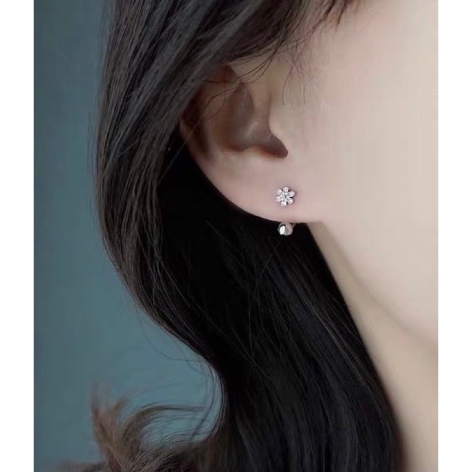 Bông tai cong hoa chốt bi vặn zen BẠC