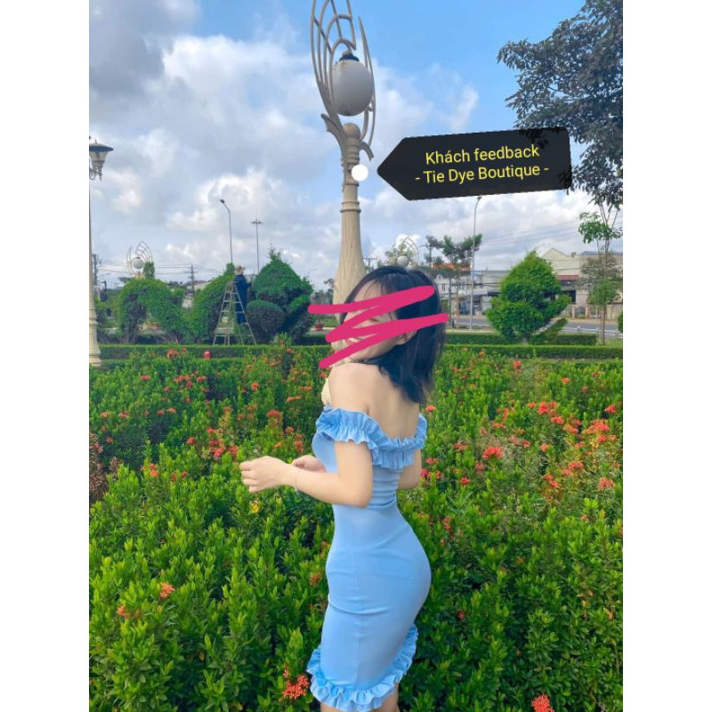 Đầm Trễ Vai Xanh pastel Bèo Body Sexy cực xịn 🍀Tie Dye Boutique 🌸