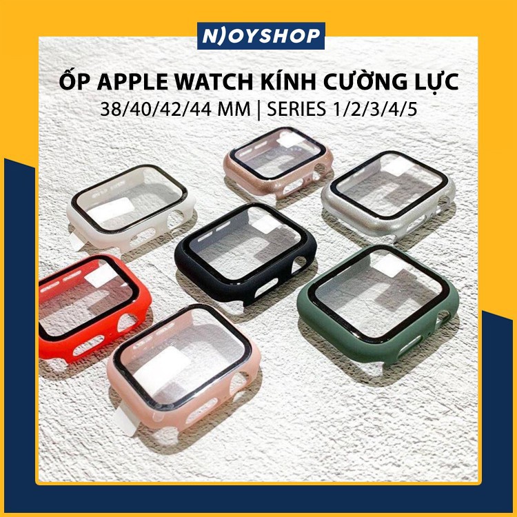 CASE APPLE WATCH SILICON KÈM KÍNH CƯỜNG LỰC SERIES 5 4 3 2 1 SIZE 38MM 40MM 42MM 44MM S035