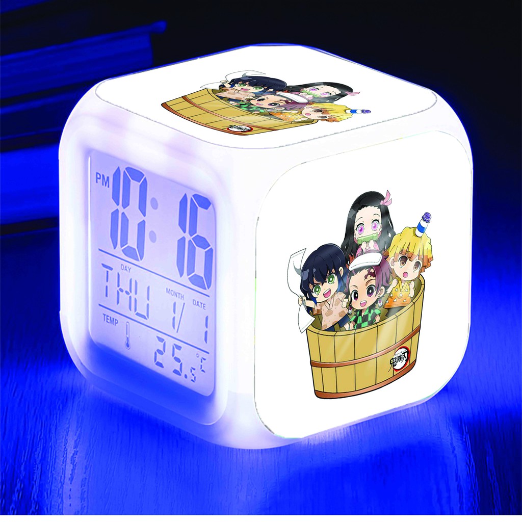 Đồng hồ báo thức để bàn in hình KIMETSU NO YAIBA Thanh Gươm Diệt Quỷ LED đổi màu chibi anime M2