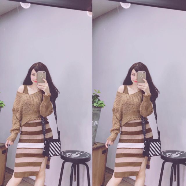 SET ÁO + ĐẦM LEN 2 DÂY