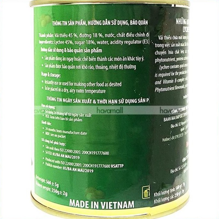 Vải ngâm ban mai lon 560g