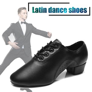 Giày Khiêu Vũ Nam Da Đen Thoáng Khí Giữa Gót Latin Tango Ballroom Giày Khiêu Vũ