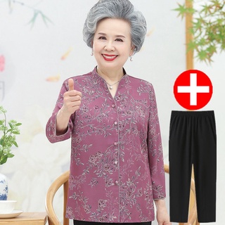 2022 Áo sơ mi bà già áo sơ mi trung niên và cao tuổi áo sơ mi mới áo bà mẹ in quần áo hàng đầu phụ nữ
