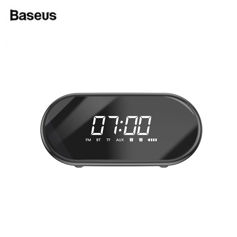 Loa không dây Baseus E09 Bluetooth 4.2 tích hợp đồng hồ báo thức thông minh trang bị đèn Led có bề mặt tráng gương