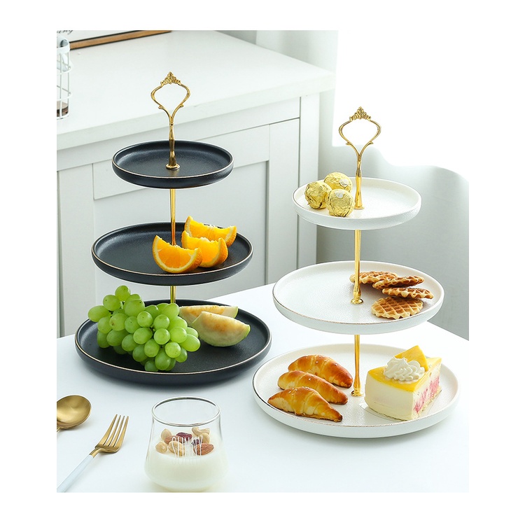 Khay bằng sứ trắng 3 tầng cupcake, trái cây, tiệc trà