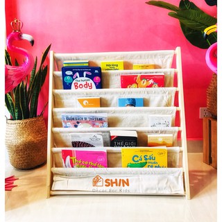 Kệ sách Kệ sách gỗ cho bé SHIN Kệ sách lắp ráp 7 tầng gỗ vải cao cấp