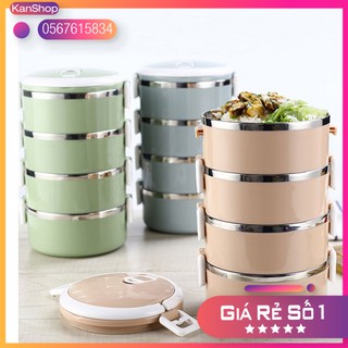 Hộp đựng cơm 4 tầng inox bằng lúa mạch - cặp lồng giữ nhiệt 4 tầng ruột inox vỏ bằng lúa mạch an toàn tiện dụng