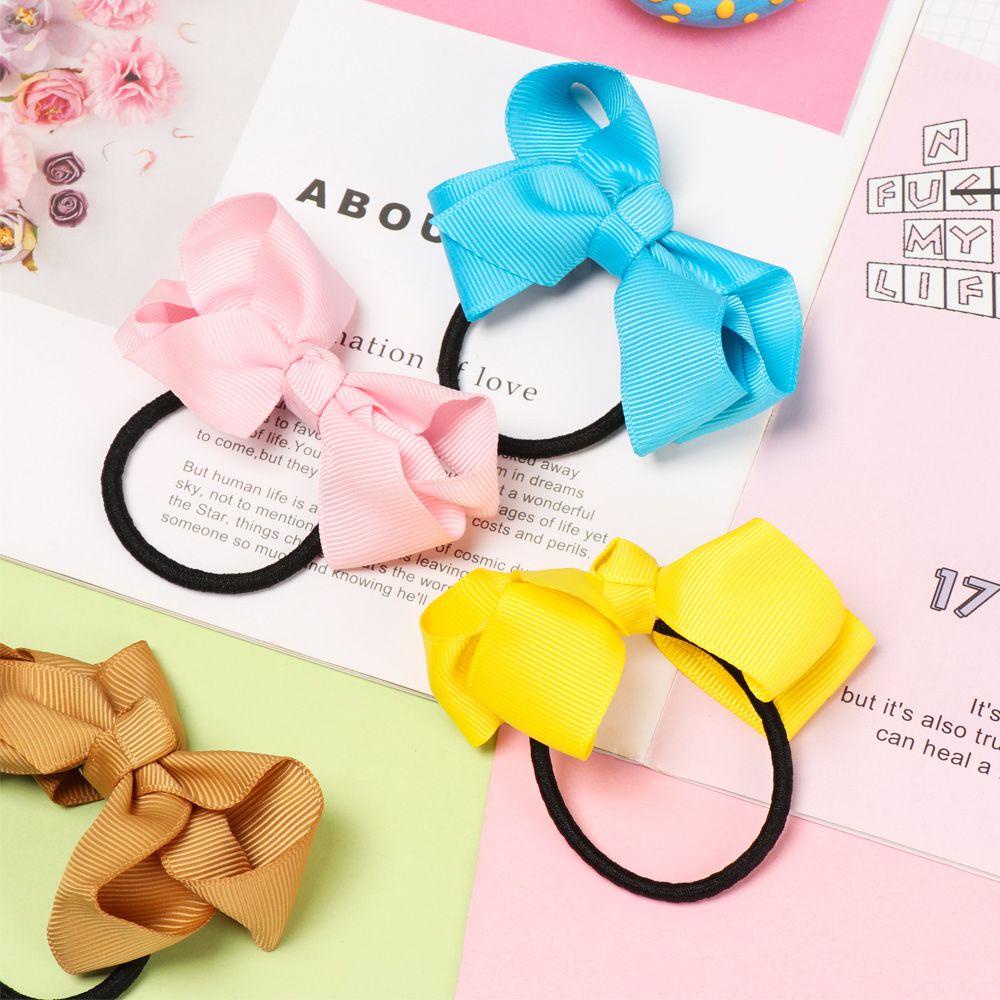 ORIENTLII 1 Cặp Dây Buộc Tóc Co Giãn Đính Nơ Màu Sắc Ngọt Ngào Xinh Xắn Cho Bé Gái / Học Sinh