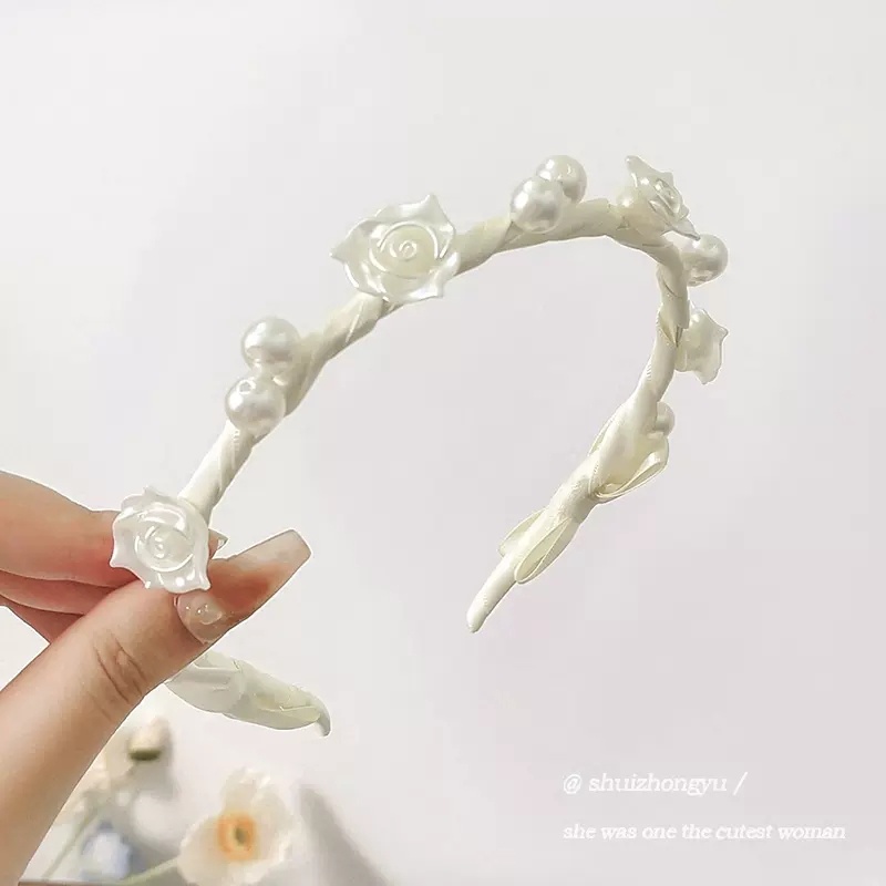 Băng Đô Cài Tóc Màu Trắng Thanh Lịch Thời Trang Phong Cách Hàn Quốc