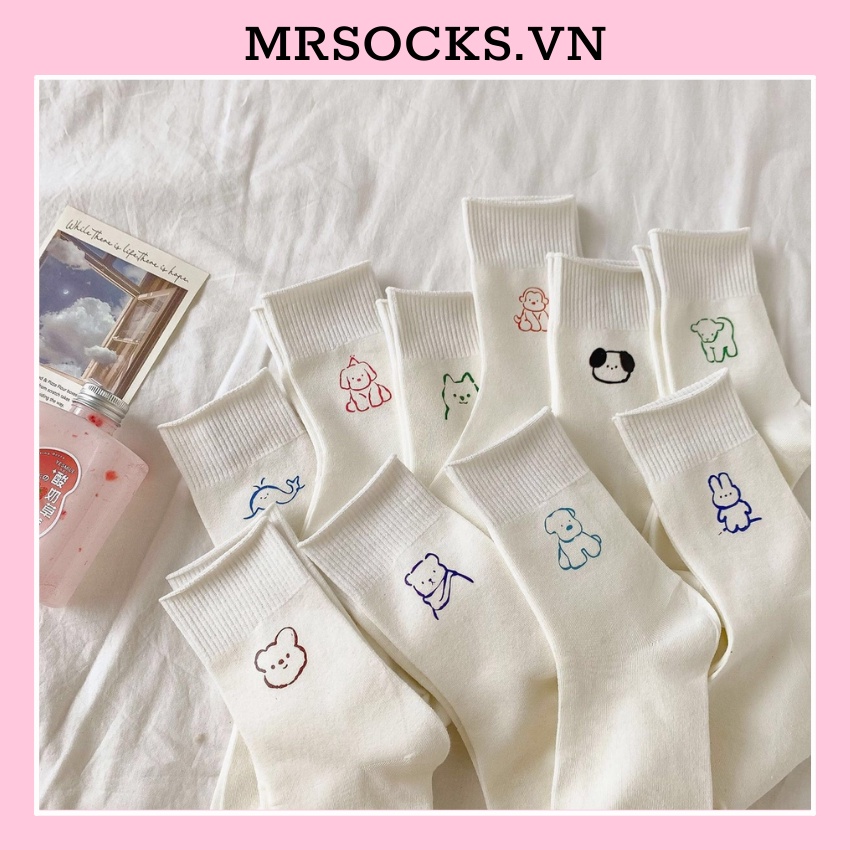Tất cổ cao nữ vớ icon thú cotton kháng khuẩn thời trang hàn quốc giá rẻ MRSOCKS VC117