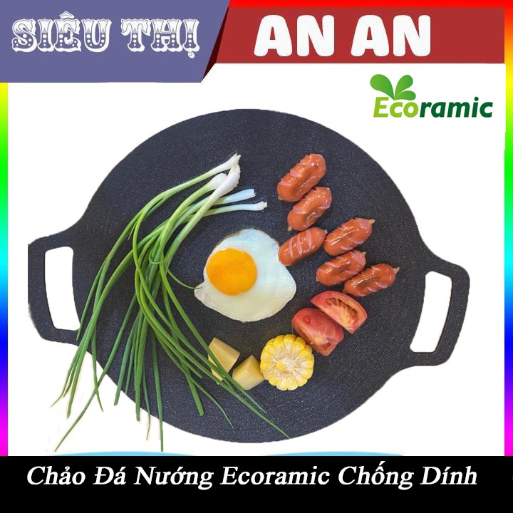 ECORAMIC - CHẢO ĐÁ NƯỚNG 33 cm CHỐNG DÍNH HÀN QUỐC XUẤT KHẨU tặng bình xịt dầu