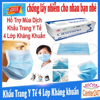 [HÀNG SẴN] [50 cái] Khẩu trang y tế 4 lớp kháng khuẩn không thấm nước , chống bụi... (màu xanh)