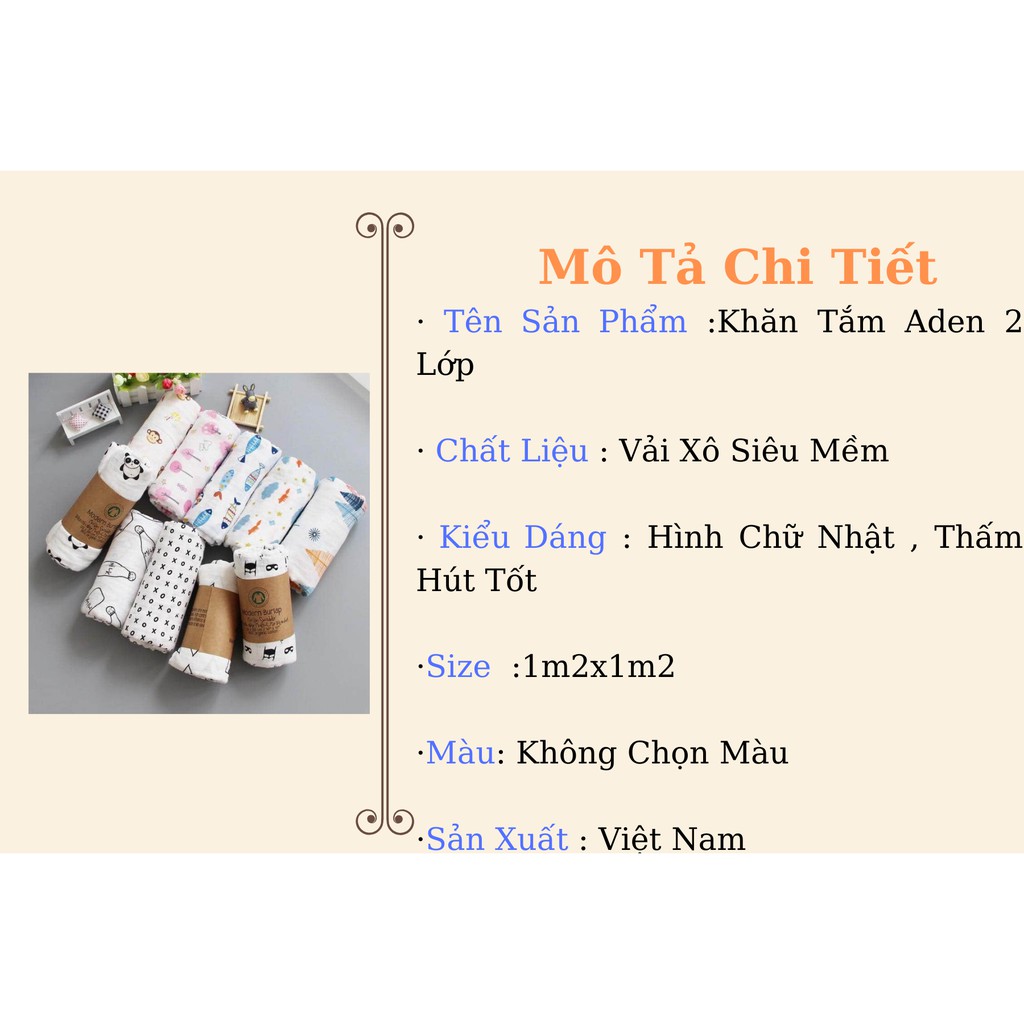 [Miễn Phí Ship] Khăn tắm aden cho bé  2 lớp chất liệu vải xô mềm mại thấm hút tốt