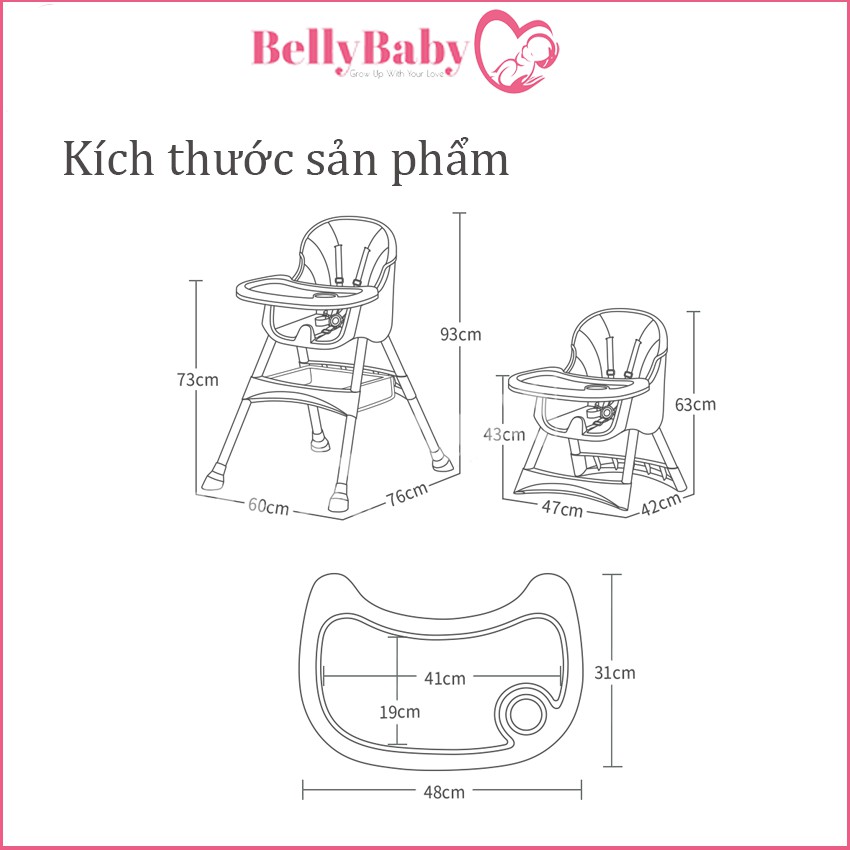 Ghế Ăn Dặm Belly Baby, Full Phụ Kiện Dành Cho Bé (Model BB102 Và BB105)