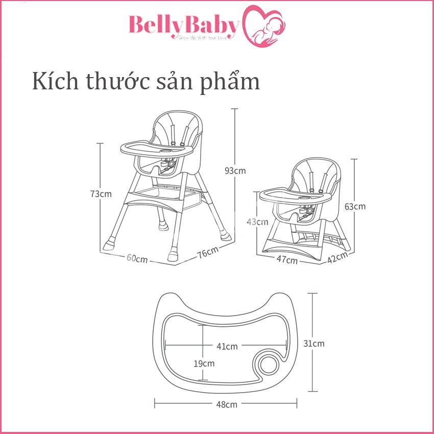 [ Freeship ] Ghế Ăn Dặm Umoo - Belly Baby Full Phụ Kiện Dành Cho Bé (Model BB102) - Ghế Ăn Dặm Chính Hãng