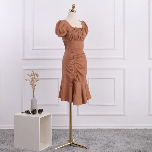 Đầm nữ ngắn tay, đuôi cá tôn dáng, nhún bèo , rút dây hông thanh lịch, thiết kế cao tấp TK Fashion - DK954