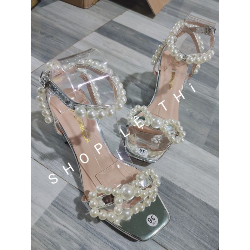 🌺🌺Shop Lệ Thi🌺🌺 Giày sandal cao gót nữ nơ ngọc