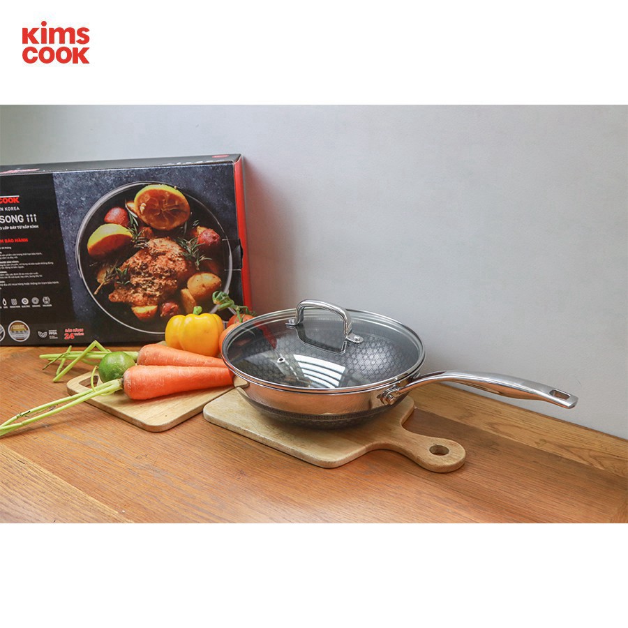 Chảo chống dính 2 mặt sâu lòng KimsCook BLACKCUBE dòng noonsong 3 lớp đúc liền đáy liền inox 304 cào không xước,siêu bề