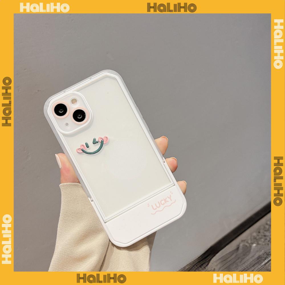 iPhone Case Silicone Soft Case Clear Case Folding Stand Shockproof Protection Camera Smiley Simple Cute Compatible For iPhone 11 iPhone 13 Pro Max iPhone 12 Pro Max iPhone 7Plus xr