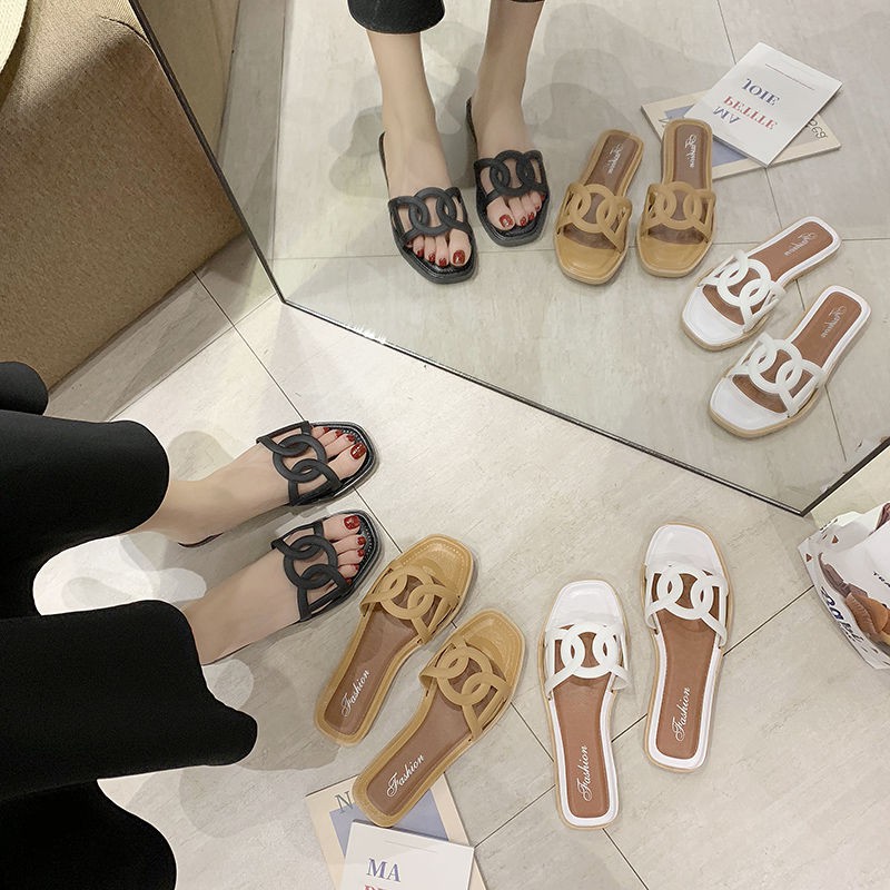 Flip flop transparent sandals girls sandals Korean fashion trend net red ins beach shoes