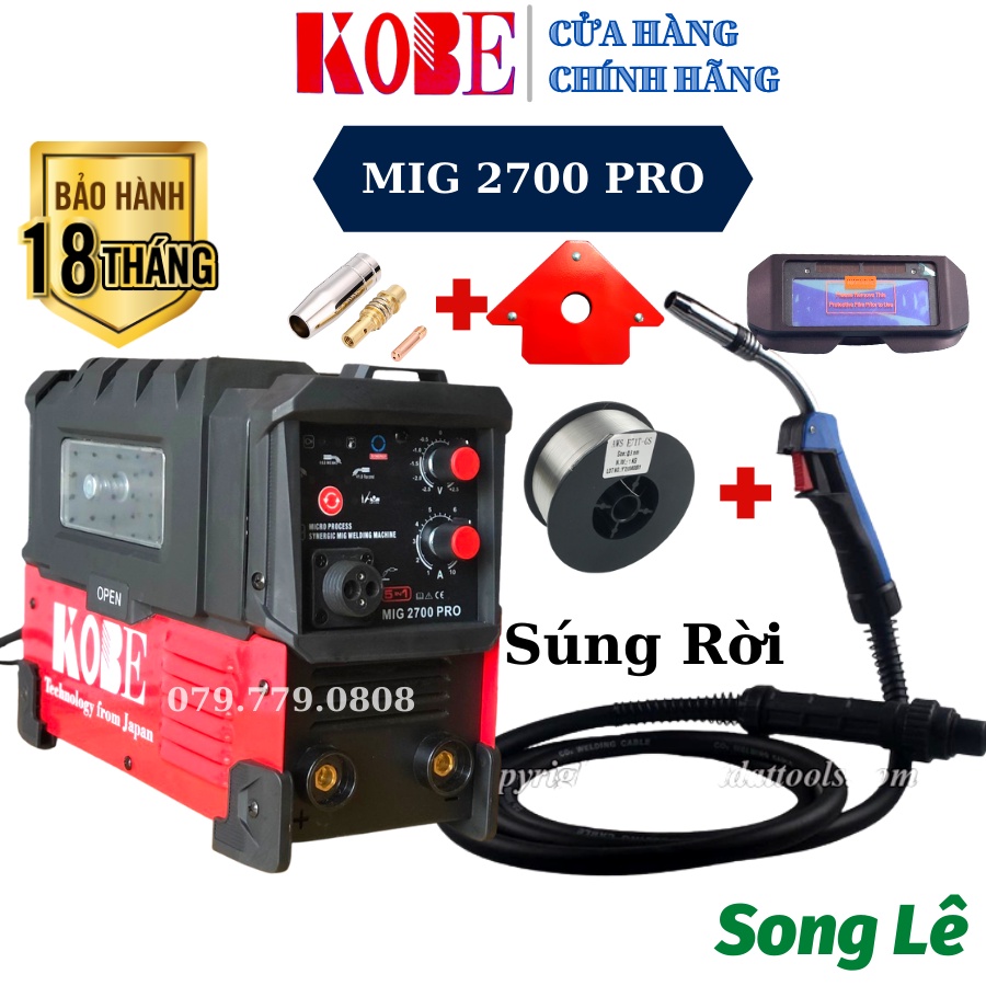 Máy Hàn Mig 5 Chức Năng MiNi KOBE MIG 2700 PRO - Dây Mig rời - Không dùng khí - Tặng Full Phụ Kiện -