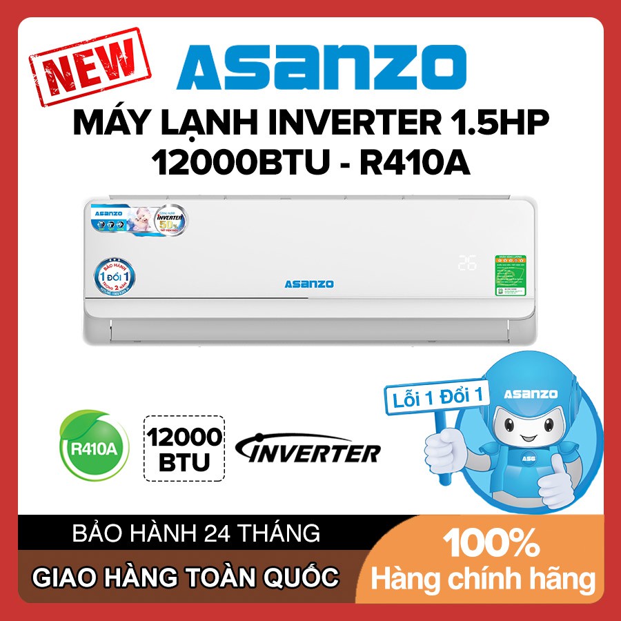 Máy Lạnh Asanzo Inverter K12N66 K12A 12000BTU (1.5HP) Phù Hợp Diện Tích 16-22m² Máy lạnh giá rẻ - Bảo Hành 2 Năm