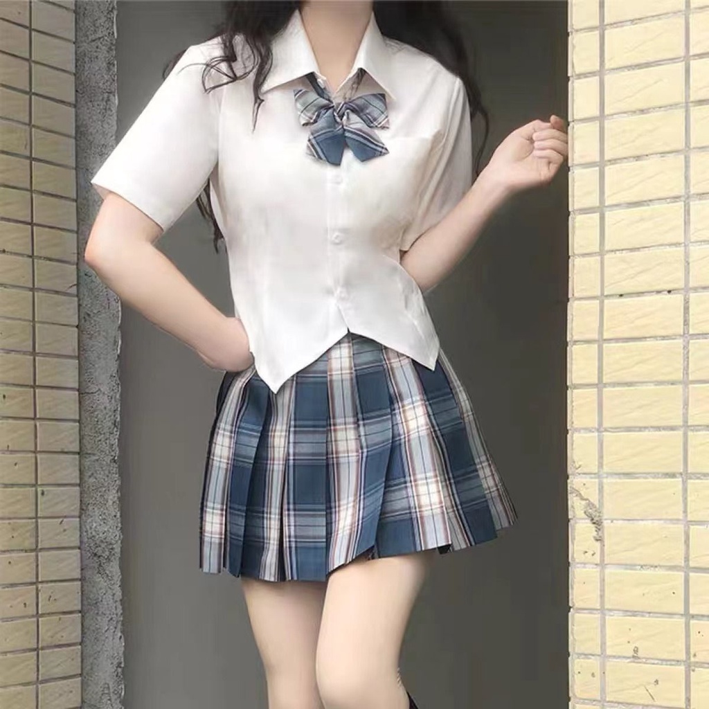 Sweet and spicy college style short-sleeved jk shirt Women's  new waist slimming uniform shirt design chic top Japanese style top hOkT