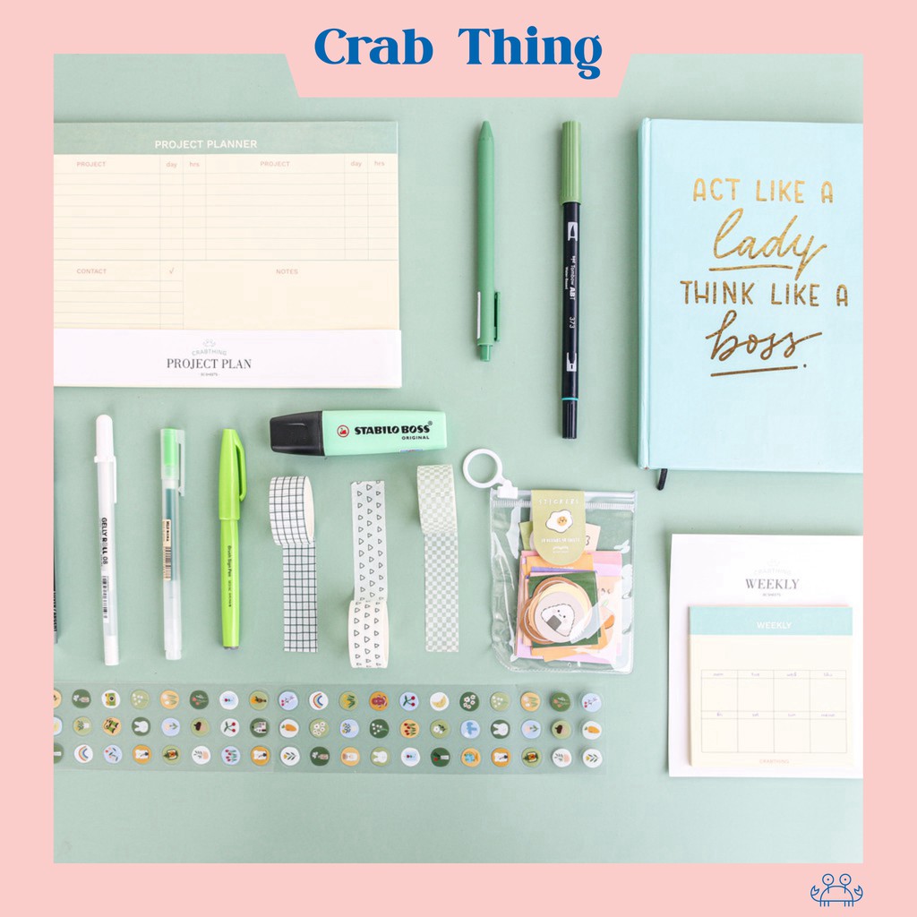 Crabthing Bullet Journal Combo nâng cao - Mint (Tùy chọn mục đích như Calligraphy, Studygram, Planner)