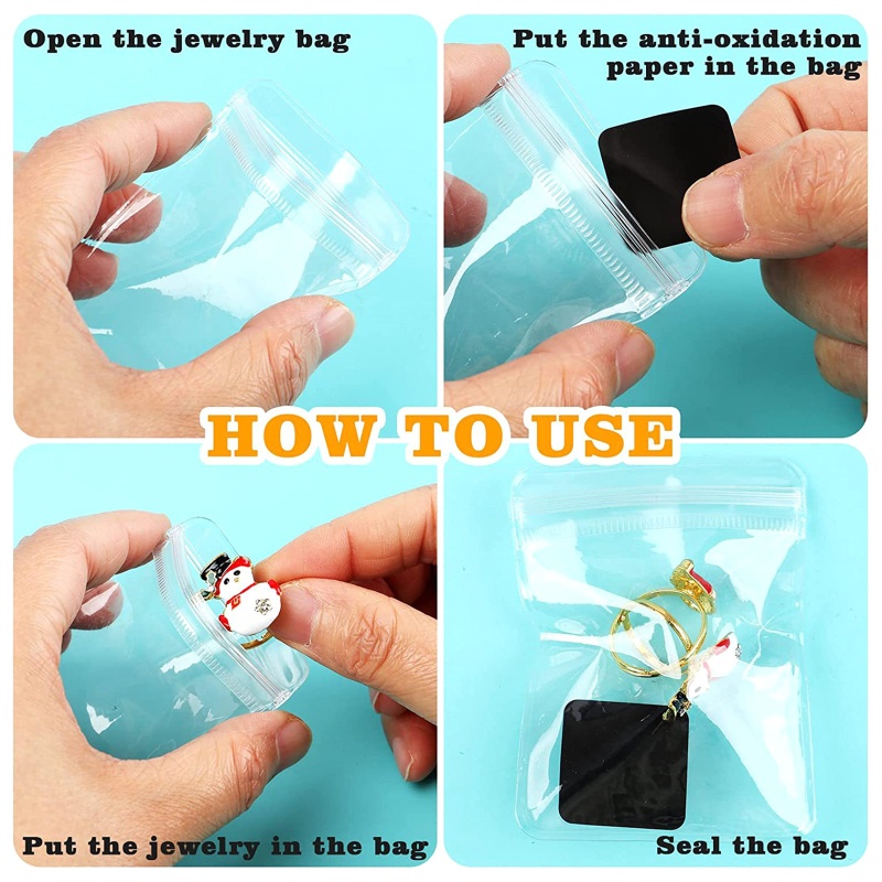 Set 120 Túi Nhựa Trong Suốt Đựng Trang Sức Chống Oxy Hóa Màu Đen