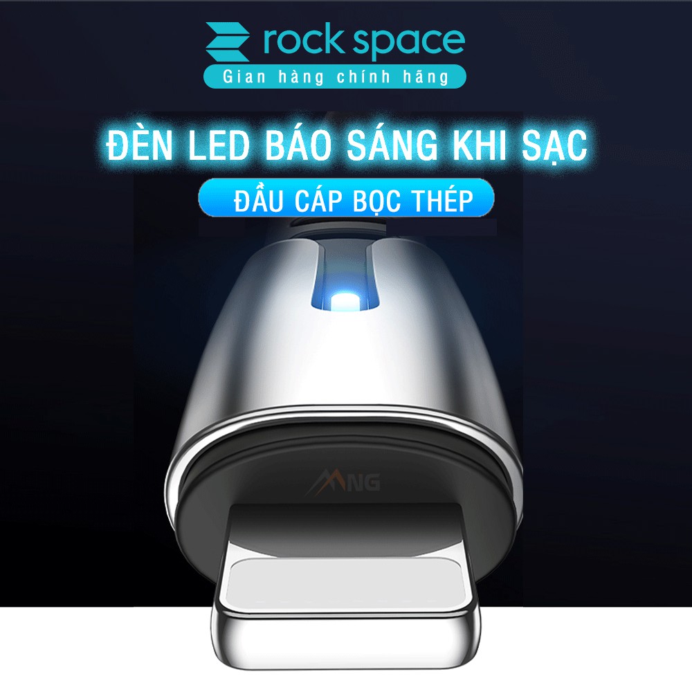 Dây sạc iphone chính hãng Rockspace M2 chuẩn lightning sạc nhanh ổn định có đèn led bảo hành 1 năm