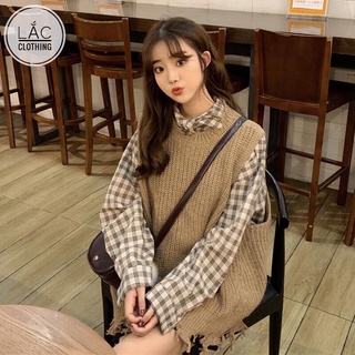 Set áo sơ mi kẻ caro + gile len caro m3 thời trang hàn quốc 2021