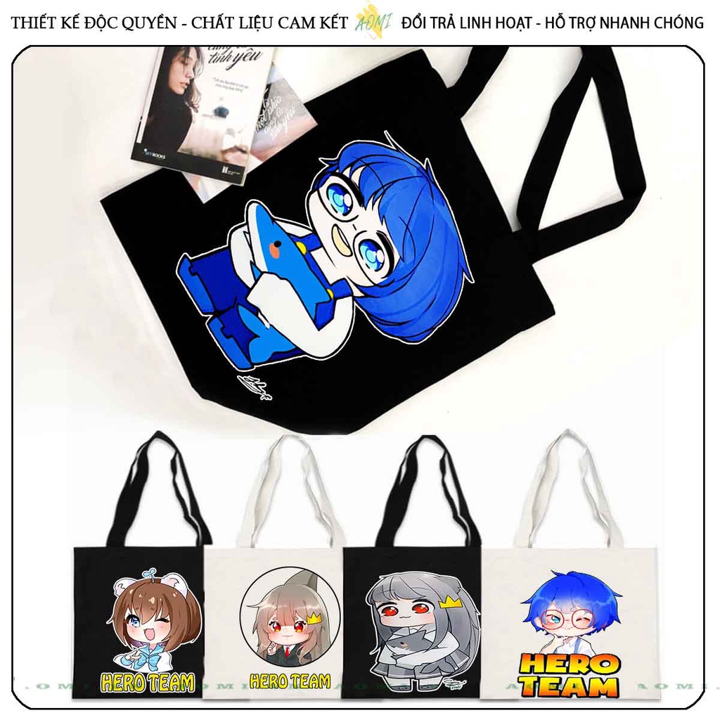 TOTE HEROTEAM SAMMY SIMMY PHONG CẬN MINI WORLD CANVAS TÚI VẢI ĐEO VAI BAG KHÓA KÉO SIZE LỚN 33x38cm AOMIVN ĐEN TRẮNG