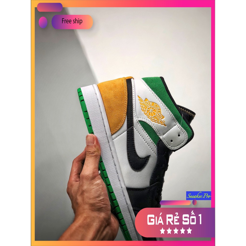 [Giày thể thao] Giày thể thao nam nữ(FREESHIP+HỘP) Giày thể thao AIR Jordan 1 Mid SE White Laser Orange Lucky Green (GS)